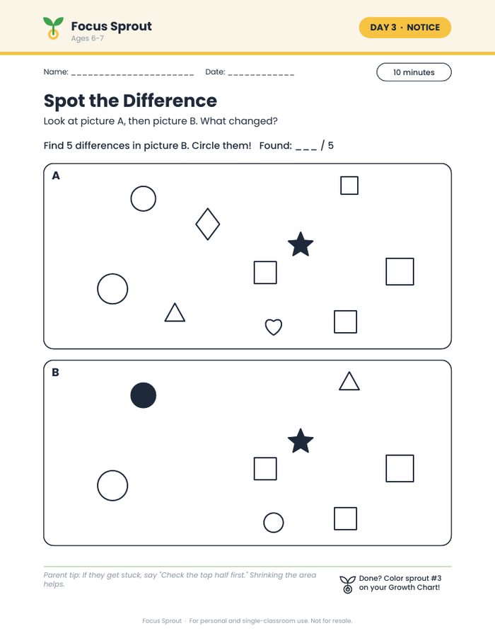 Spot the Difference activity page